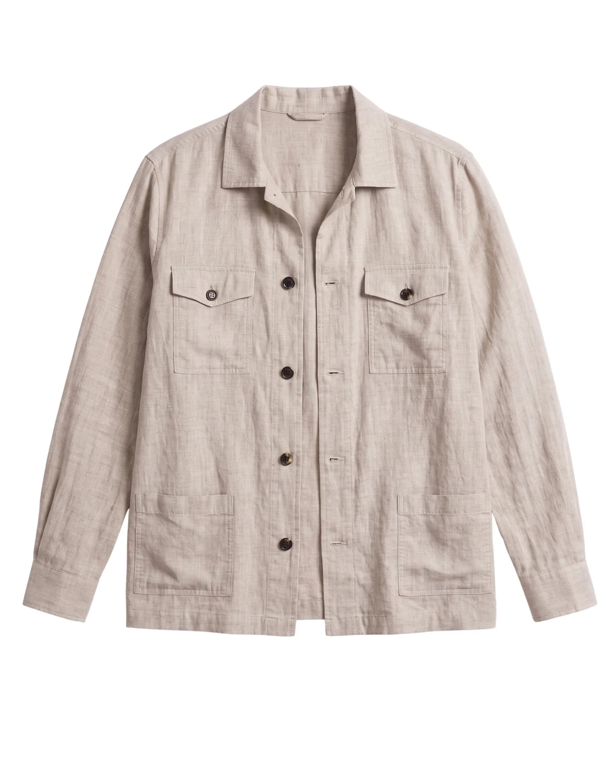 Buttoned patch pockets linen over shirt-sandstone