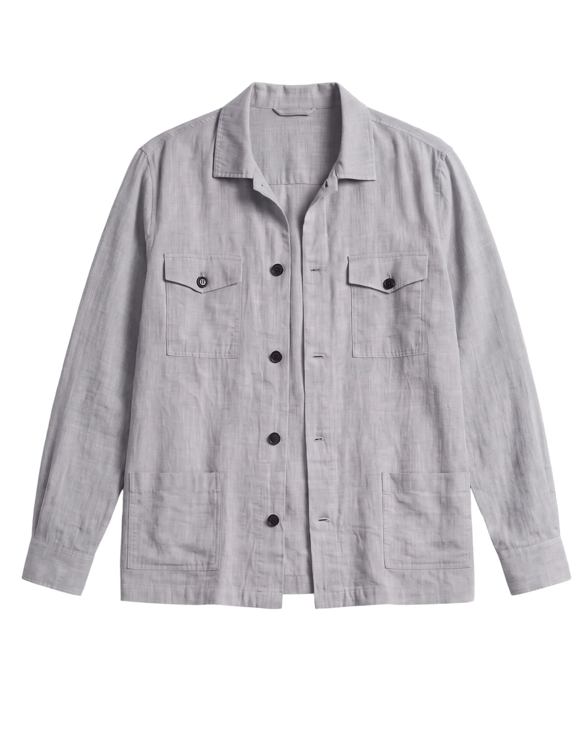 Buttoned patch pockets linen over shirt-silver mist